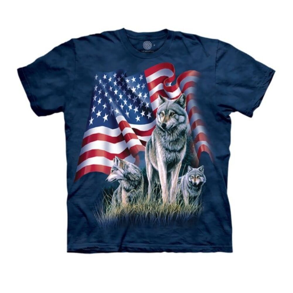 The Mountain Blue Wolf Flag Classic Cotton Graphic T-Shirt Size Large Hand Dyed